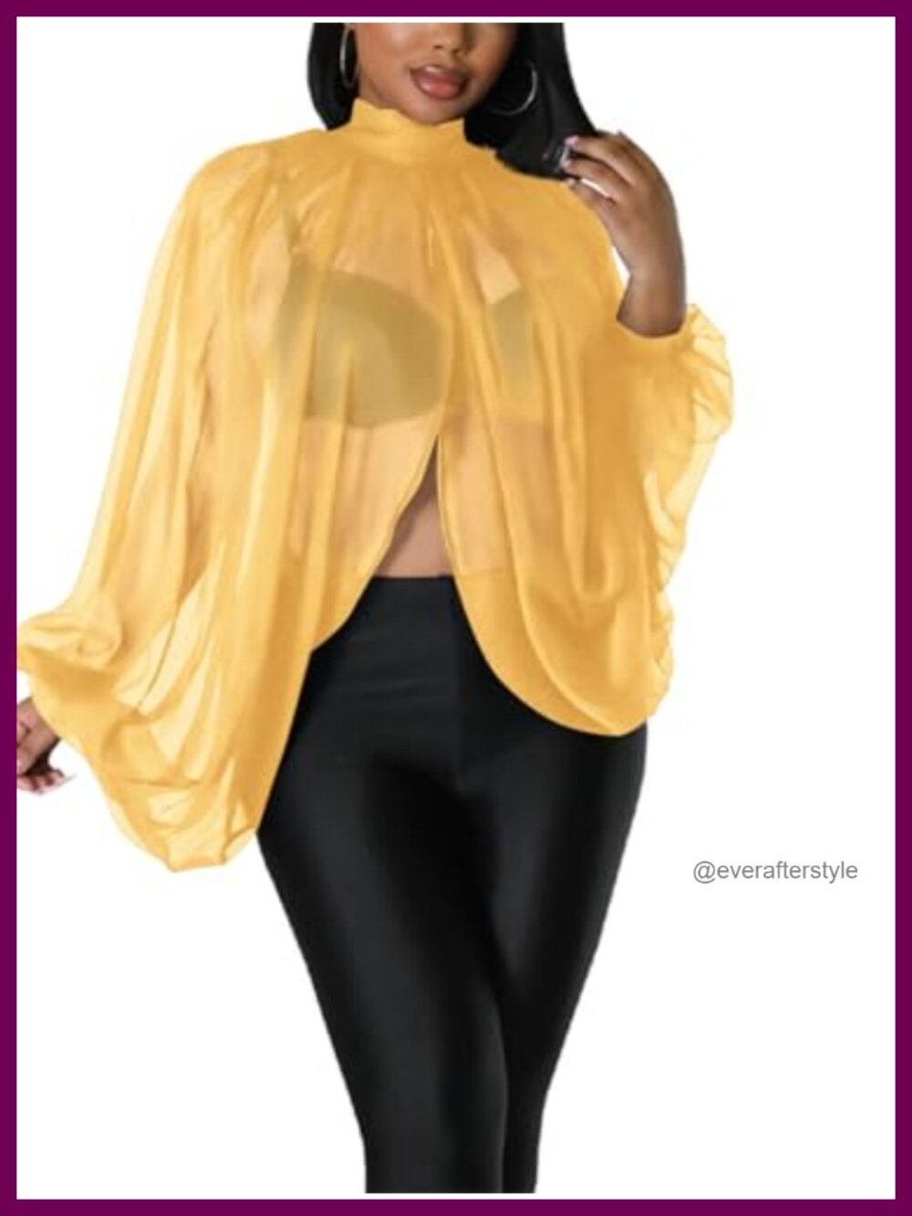 Women's Chiffon Blouse Long Sleeve Sheer Top Mock Neck Party